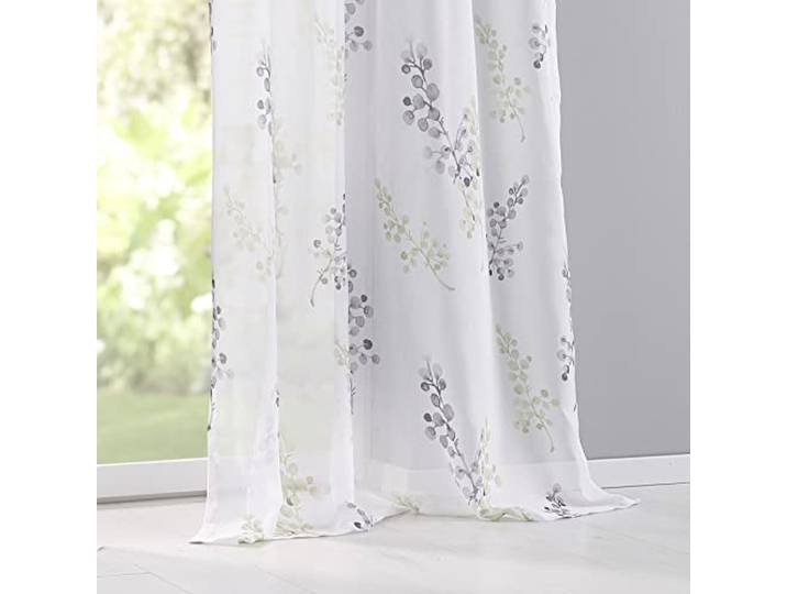 Kutti Halbtransparenter Vorhang/Gardine Danny weiß, 8 Ösen Silber, lichtdurchlässig, weich fallend, Bedruckt, Gemustert, Farbe grün B 135 x H 145 (1 STK)