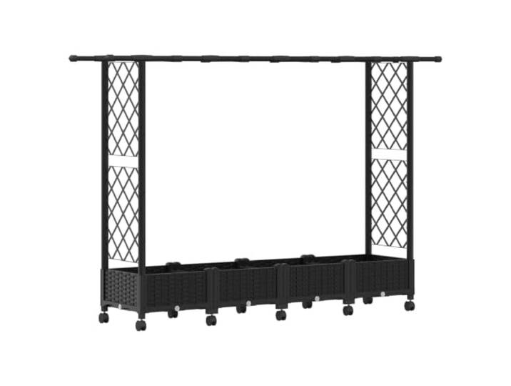 RJPLMFV Hochbett aus Polypropylen mit Gitter und schwarzem Dach 203 x 40 x 127 cm, integrierte Drainage, für Kletterpflanzen, Terrasse, Balkon, Garten
