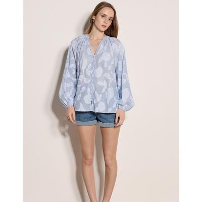 Spitzenbluse APRICOT "Bluse mit gestickten Blumenstreifen", Damen, Gr. S (36), blau, gewebt, Obermaterial: 100% Baumwolle CO., geblümt, oversize, Elastisch, Blusen Spitzenbluse, in Jacquardoptik