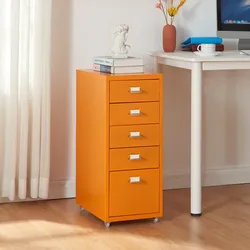 Rollcontainer Kökar mit 5 Schubladen 69x28x41 cm Orange [en.casa]