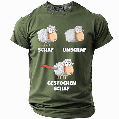 Herren T-Shirt Lustige deutsche Schaf Wortspiele Grafik T-Shirt Schaf Unschaf Gestochen Schaf Wortspiel Humor Kurzarm