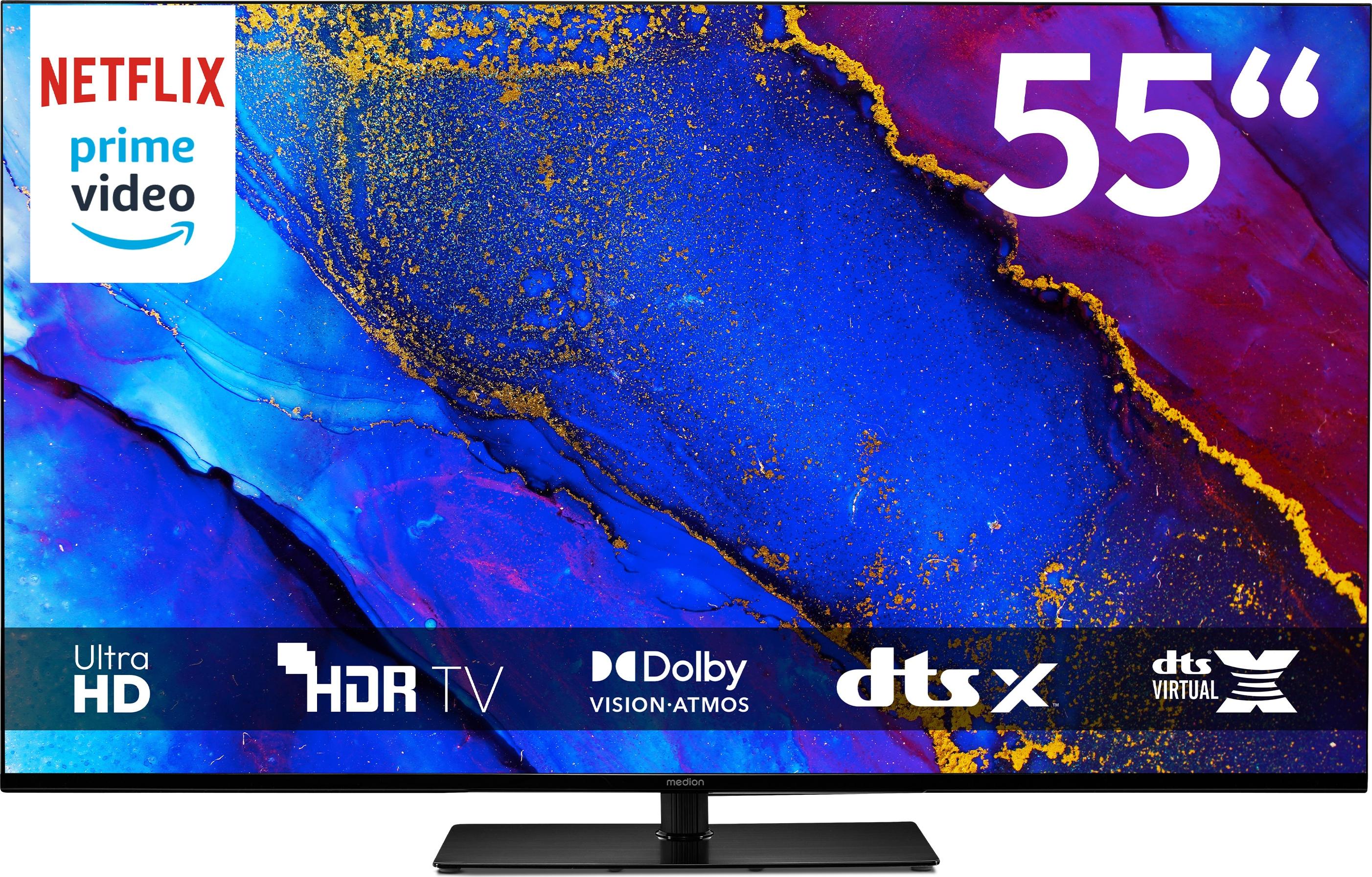 MEDION 138,8 cm (55 Zoll) Fernseher (Smart TV, 4K, Dolby Vision HDR, Prime Video, Disney+, Dolby Atmos, DTS X, kompatibel mit Google TV, PVR, Bluetooth, MD 855400)