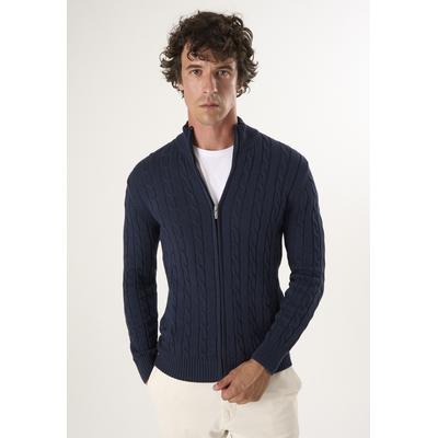 Strickjacke FELIX HARDY "Strickjacke mit Zopfmuster", Herren, Gr. L, navy, 100% Baumwolle, Strickjacken Strickjacke