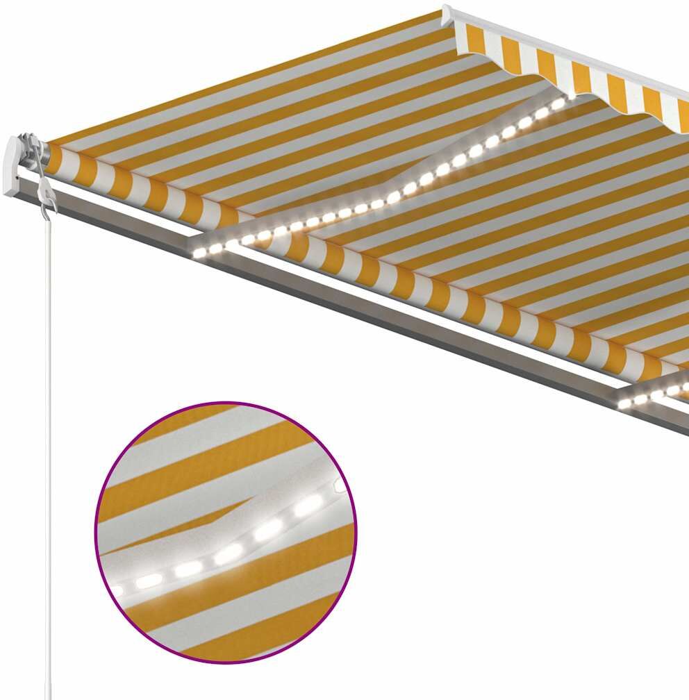 vidaXL Auvent automatique capteur de vent/LED 350x250cm Jaune et blanc