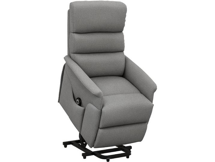 HOMCOM TV-relaxfauteuil met elektrische optilhulp\, relaxfauteuil met ligfunctie\, TV-relaxfauteuil met linnenlook\, pocketvering\, zijvak en afstandsbediening\, voor woonkamer\, grijs