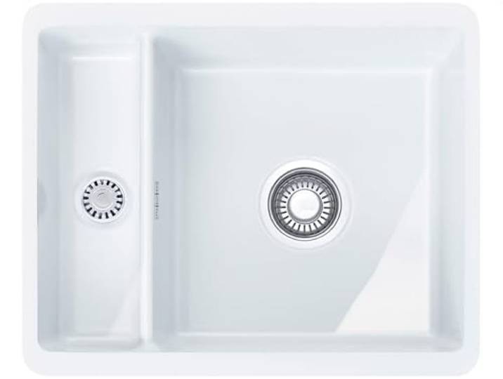 Franke Kubus KBK 160 Unterbau-Spüle Fraceram, 1 1/2 Becken, 54,5 x 44,5 cm, Druckknopfventil 3 1/2 Zoll, Beckenradius 15 mm