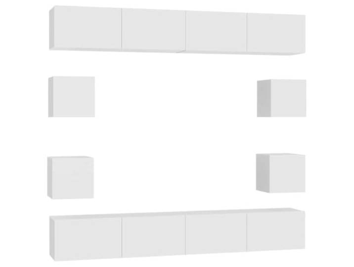 Roanoer 8-TLG TV Schrank Set Wandmontiert Lowboard Weiß Holzwerkstoff Wandschrank Hängeboard Set für Wohnzimmer und Schlafzimmer, pflegeleichter Stauraum für Receiver, Bücher und Dekoration.