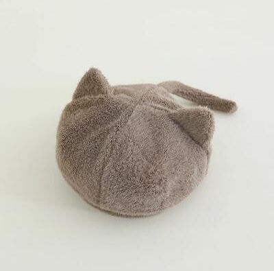 Uplifted Finds Feline Kinetic Knitted Beanie Premium Cartoon Cat Warm Headwrap For Toddlers coffee