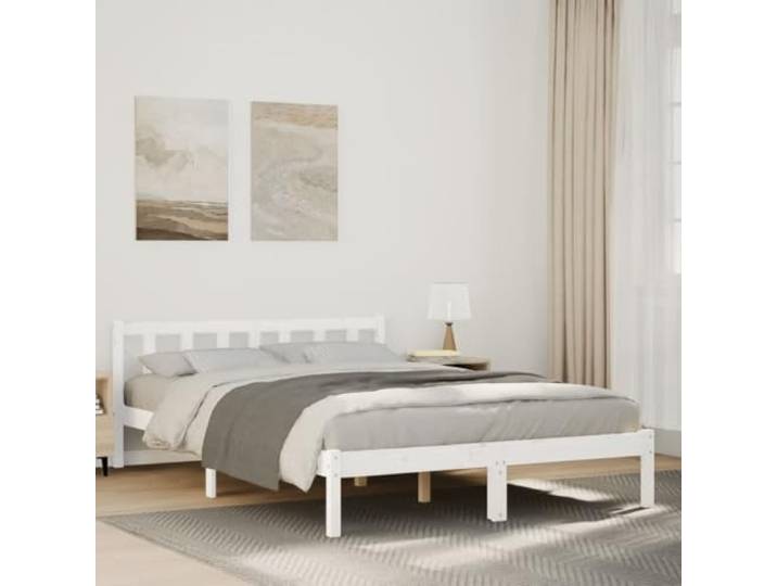 YNGBHFNOP Kiefernholz Bettgestell mit Lattenrost Extra Lang Weiß 160x210 cm Massivholzbett Extra Lang 160x210 Kieferholz Bettgestell ohne Matratze Weiß Stabil mit Lattenrost und Kopfteil