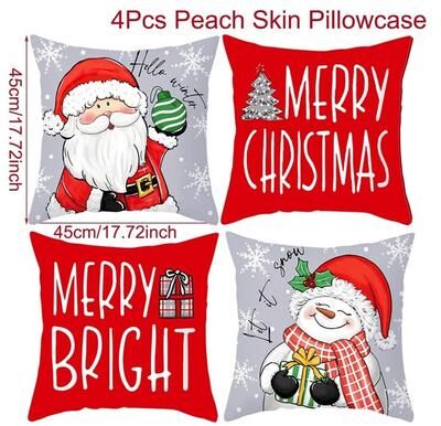Uplift Treasures Merry Christmas Decorative Cushion Cover Set 4pcs Holiday Pillow Cases n