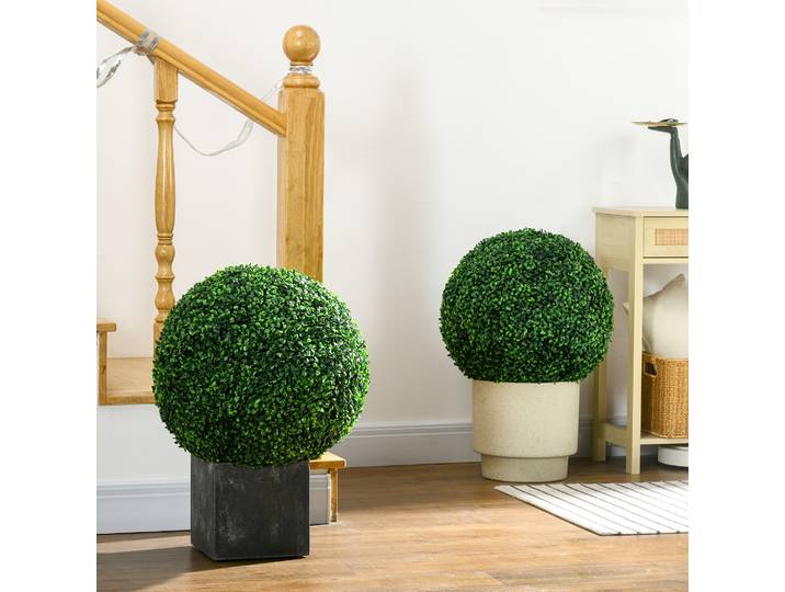 HOMCOM Set 2 Plantes Artificielles Buis Ø50cm Intérieur/Extérieur