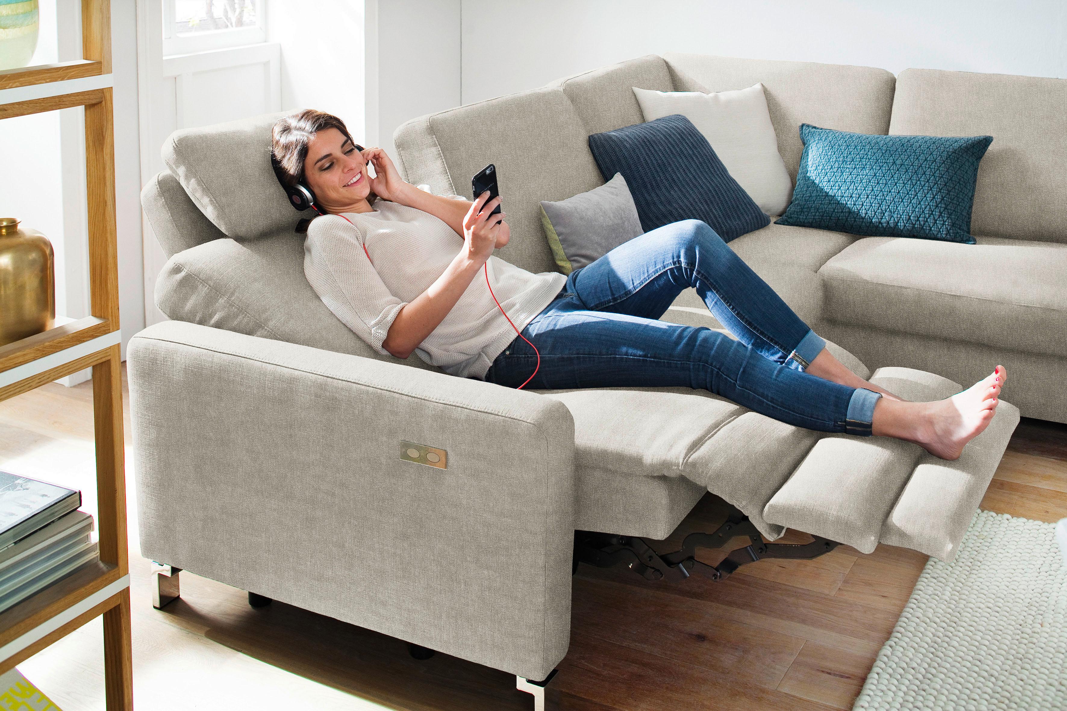 Ecksofa 3C CANDY "Mainau modern und elegant, mit gutem Sitzkomfort, Breite 257cm, L-Form", grau (platin), B:257cm H:89cm T:220cm, Struktur ( 100% Polyester);Luxus-Microfaser weich: 98% Polyester, 2% Nylon, ;Struktur weich (mit Wasser zu reinigen): 16% Bau