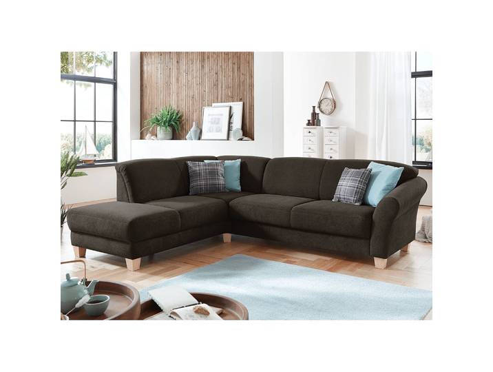 Ecksofa Webstoff Braun/Espresso Webstoff 257 x 84 x 212cm Ottomane davorstehend links Keine Funktion Natur