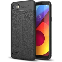 Screenguard LG Q6 Hülle Leather Design TPU Cover (LG Q6), Smartphone Hülle, Schwarz