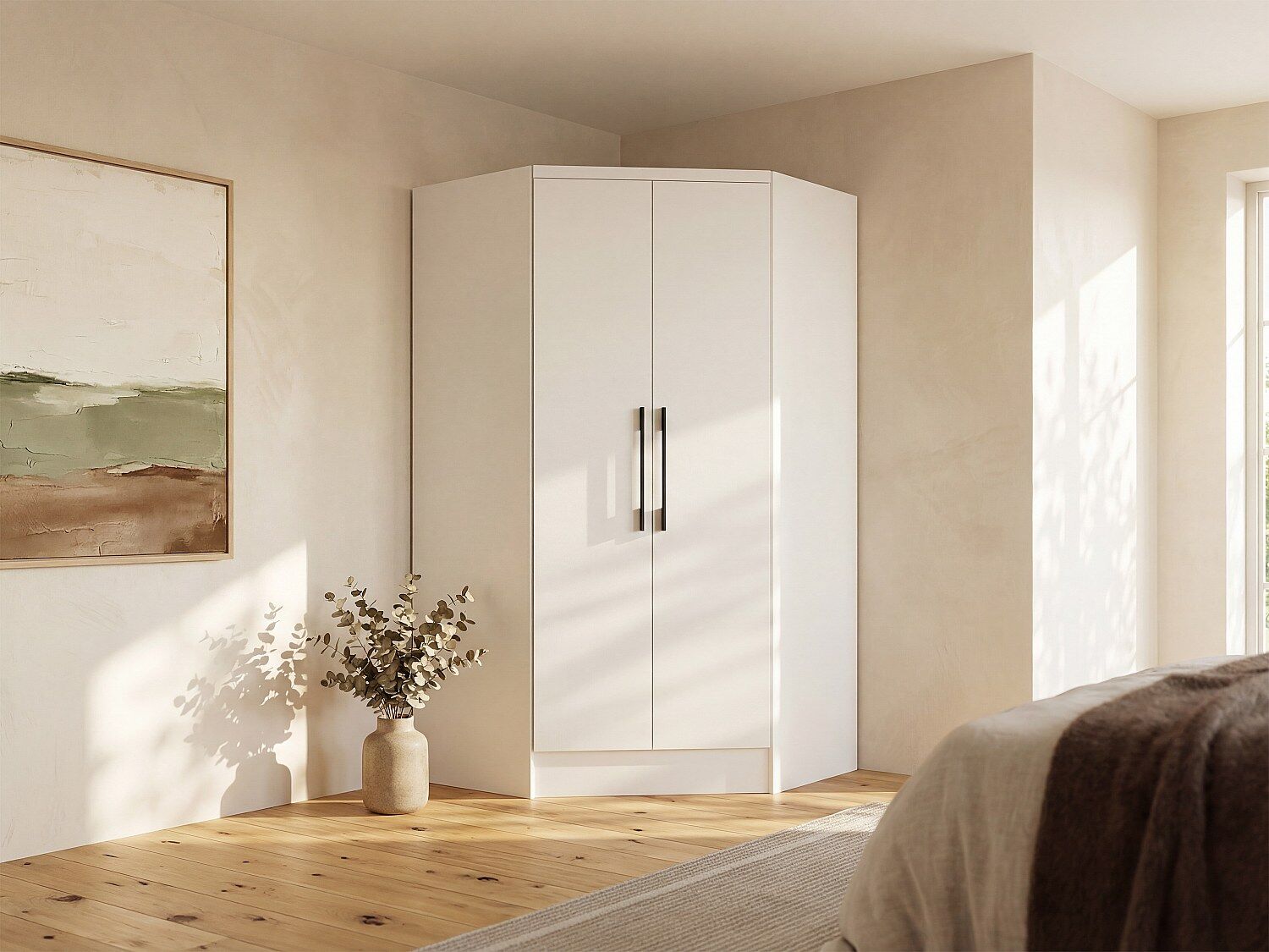 Unique Armario de esquina de 2 puertas - Ancho 101 cm - blanco - AURALI