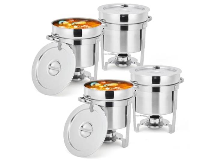 Gewerbliches Suppenwärmer-Set (Ca. 6,6 Liter / 7 QT) Runder Suppenwärmer Edelstahl Behälter Deckel Mit Aussparung Brennstoffhaltern Für Buffets, Veranstaltungen Catering-Services