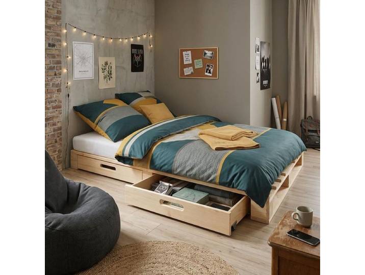 Palettenbett Ganta Kiefer Massivholz mit Schubkasten 140x200 cm