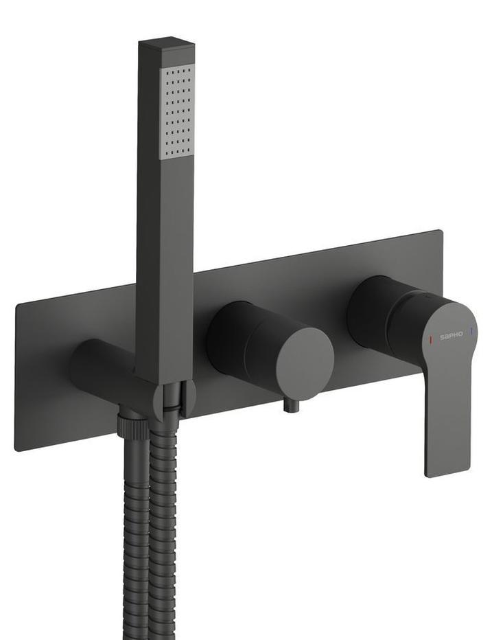 Sapho PAX Unterputz-Duscharmatur/Wannenarmatur mit Handbrause, 2 Wege, schwarz matt