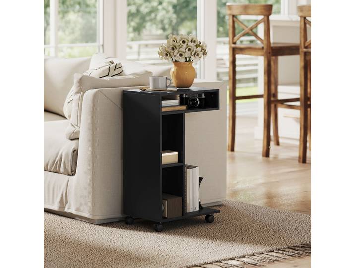HOMCOM Chariot de Service en C Noir 3 Compartiments avec Roulettes