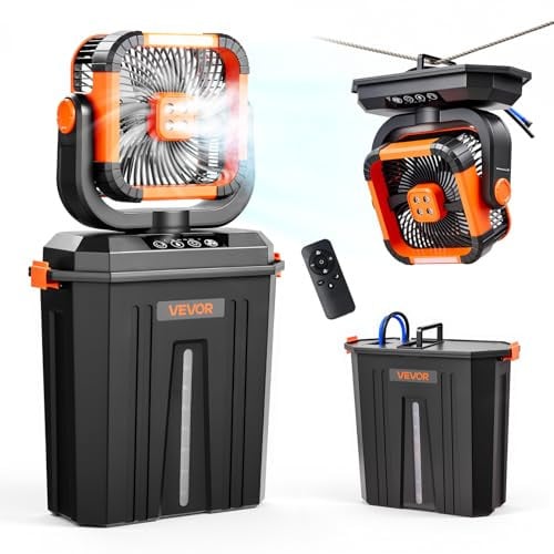 VEVOR Handheld ventilator, zwart en oranje, met afstandsbediening en licht, modern design