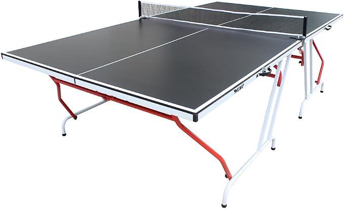 Spin Premium Indoor Tischtennisplatte - Klappbare MDF-Platte mit robustem Stahlgestell, rutschfeste Gummifüße, integriertes Netz, für Freizeit & Schule