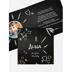 Einladung Kindergeburtstag selbst gestalten mit Spruch und Fotos im Onlinedesigner bei Meine-Kartenmanufaktur.de