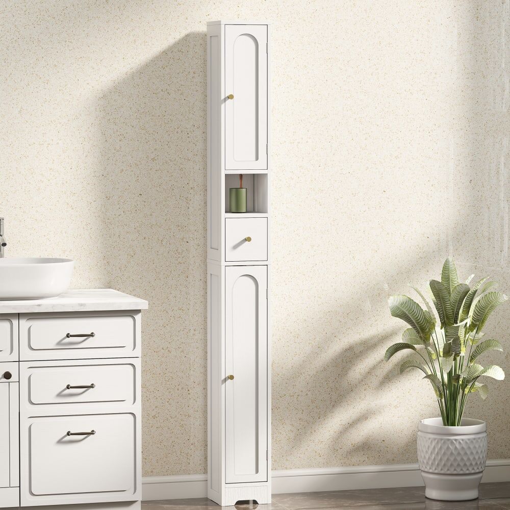 Homcom Meuble colonne salle de bain 2 portes tiroir bois blanc Blanc 20x185x20cm