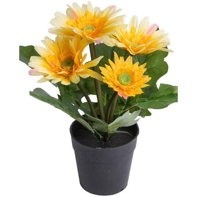 Kunstblume BOTANIC-HAUS "Gerbera mit 5 Blüten", gelb, B:24cm H:26cm T:24cm Ø:24cm, Kunststoff, Kunstpflanzen