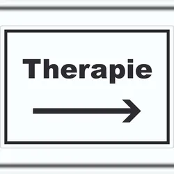 HB-Druck Therapie Aufkleber mit Text und Richtungspfeil rechts Raum Behandlung waagerecht A9 (37x52mm)
