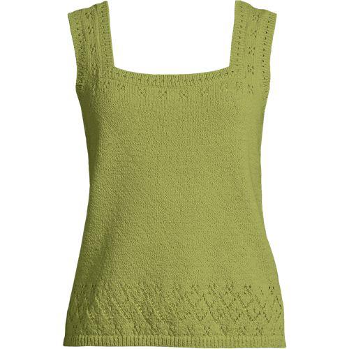 Feinstrick-Top mit Ajourdetails für Damen, Damen, size: regular, Grün, Baumwoll-Mischung/Polyester-Mischung, by Lands' End