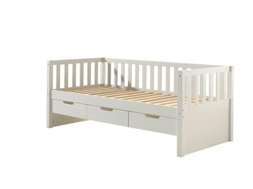 Vipack Friedrich Kajuitbed in wit dennenhout met 3 lades en ligvlak 90 x 200 cm