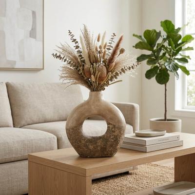 Sagebrook Home Antiqued Ring Terracotta Vase for Modern Cozy Bedroom, Black & Brown