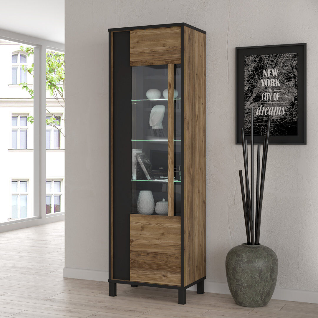 Borough Wharf Caramont 59.2 cm W Display Cabinet Brown;Black 194cm H X 59.2cm W X 42cm D