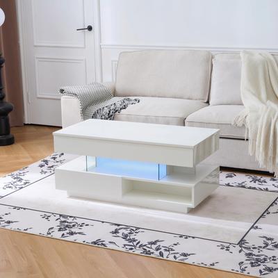 CARMORICO "39.3"" Lift Top Coffee Table with Hidden Compartment, 2 Storage Drawers and Adjustable LED Lights"