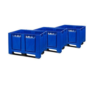 3 Stück Palettenboxen 680l 120x100x79 cm Blau 3 Kufen