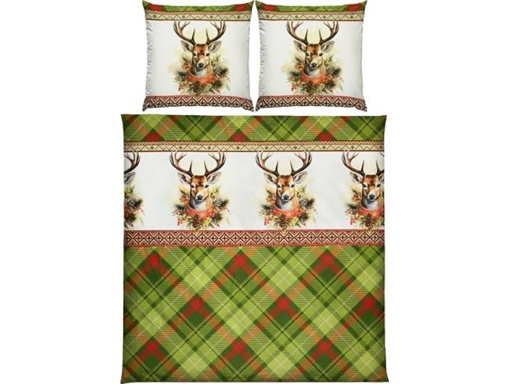 REDBEST Bettwäsche Flanell Hirsche grün Größe 80x80 cm / 200x200 cm - Wendekissenbezug, samtig weich, warmes Hautgefühl, temperaturausgleichend, pflegeleicht, mit Reißverschluss