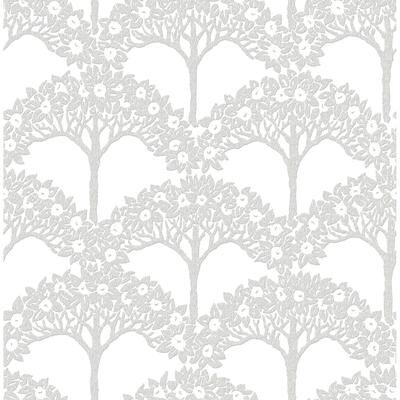 A-Street Prints Dawson Light Grey Magnolia Tree Wallpaper