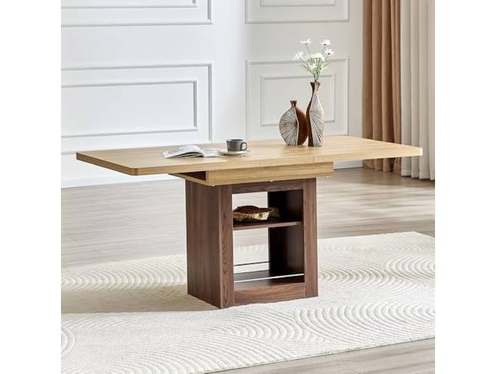 Ropilly Ausziehbarer Esstisch mit Stauraum, MDF, 130/160 x 80 cm Flexibel von 130 × 80 cm auf 160 × 80 cm ausziehbar, mit zwei offenen Regalfächern