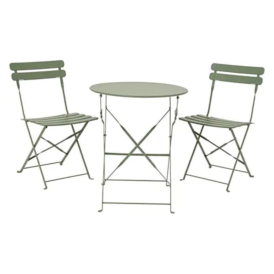 Outdoor Living by Decoris Helsingborg table and 2 chairs set, foldable, steel, green (60 x 70 cm) (9889964)