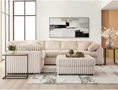 Roundhill Furniture Roundhill Belvoir 2-PC Living Room Set, L-shape Sectional Sofa and Accent Ottoman