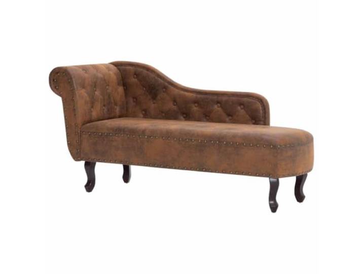 Liege Chaiselongue Braun Aus Kunstleder Wildleder mit Holzbeinen Velours Polsterung, stabile Holzbeine, Stärke 110 kg, elegantes Design für Wohnzimmer