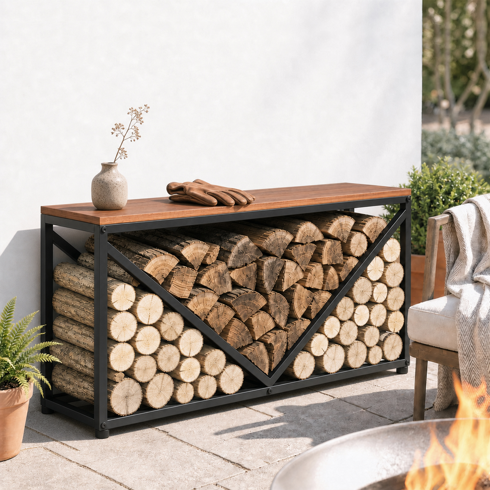 Outsunny Portalegna 2 in 1 rialzato con ripiano divisorio e tavolino, 98x28x50 cm   Aosom Italy