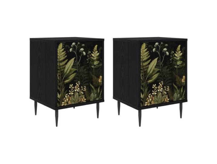 HFXHIJXQ 2er Set Nachttisch Schwarz Eichen-Optik 36x33x51 cm RHENEN Kompakter Beistelltisch fürs Schlafzimmer mit 2 Türen, feiner Musterung und erhöhten Füßen für gute Belüftung.