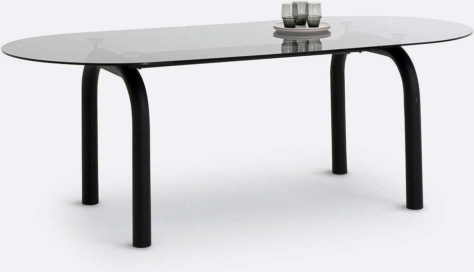 LA REDOUTE INTERIEURS Table à manger, ovale, verre fumé et métal acier noir mat, 8 personnes, POLLY