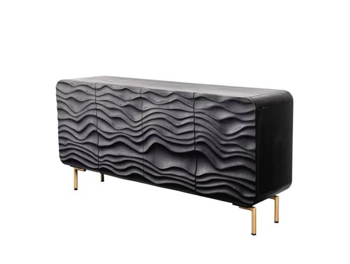Riess Ambiente Sideboard Wave - 160cm - schwarz - Mangoholz mit Stauraum Soft Close, handgefertigtes Unikat, montiert geliefert, stabiles Gestell, pflegeleichte Oberfläche, Maserung