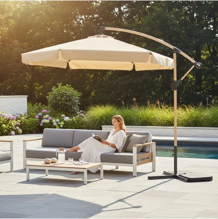 EuroGarden OMBRELLONE A BRACCIO 3M EFFETTO LEGNO ECRU