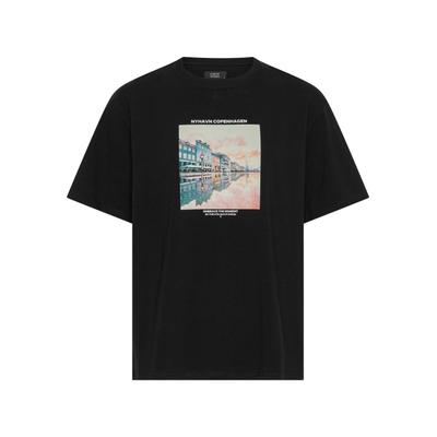T-Shirt CLEAN CUT COPENHAGEN "Clean Cut Copenhagen Rainy Copenhagen Organic T-Shirt", Herren, Gr. S, schwarz, 95% Baumwolle, 5% Elasthan, bedruckt, relaxed fit, Rundhals, Shirts T-Shirt