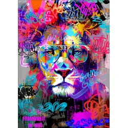 Aludibondbild GRAFFITI LION (BHT 100x70x1,10 cm) - bunt - BHT 100x70x1,10 cm