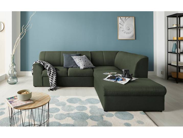 DOMO collection Topper zeitlos elegant, kompakte StellmaßeL-Form mit Ottomane, wahlweise mit Schlaffunktion