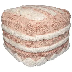 Pouf Bohist Creme, Rosa Makramee